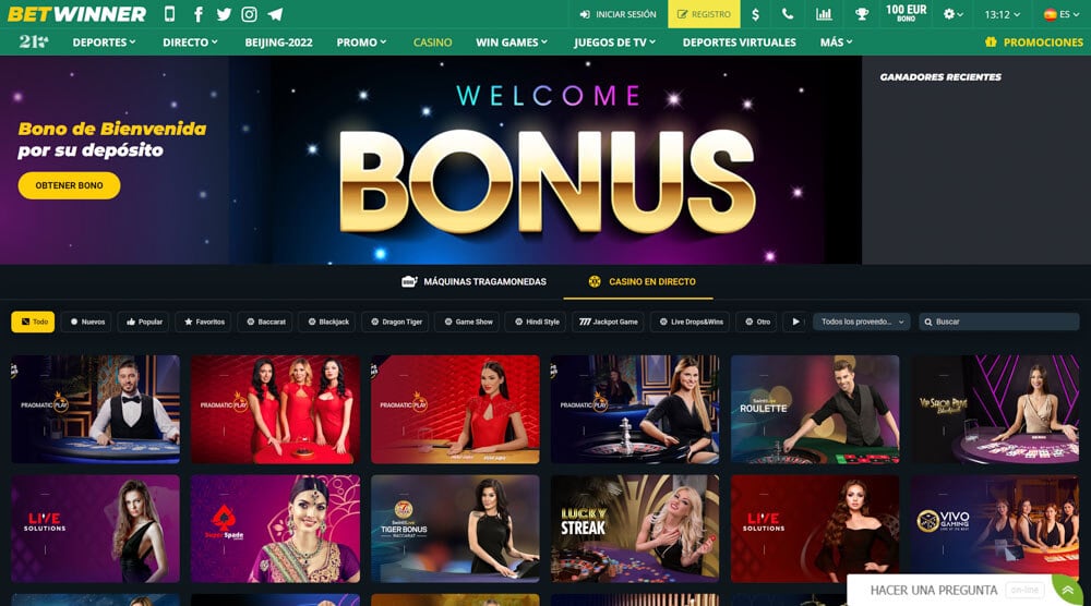 betwinner live casino page
