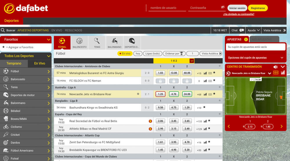 dafabet in-play page
