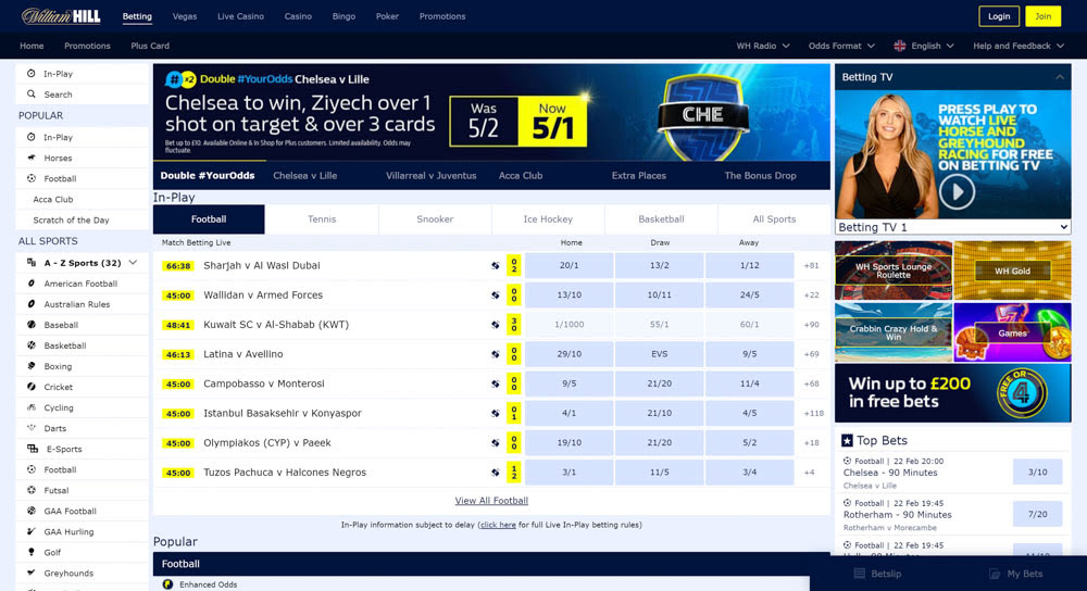 William Hill sportsbook page