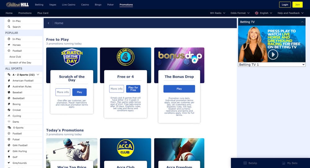 William Hill promotions page