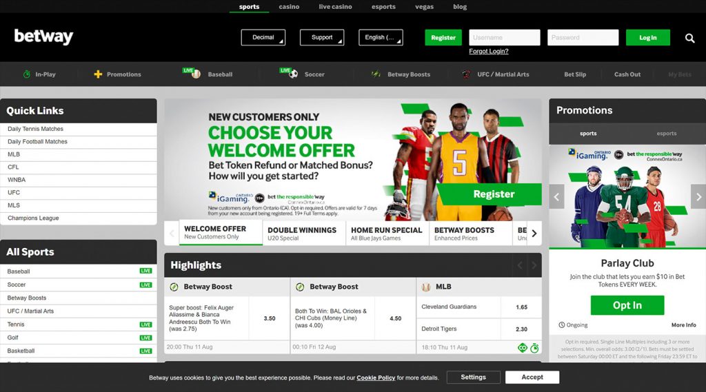Homepage Page Review of betway Canada