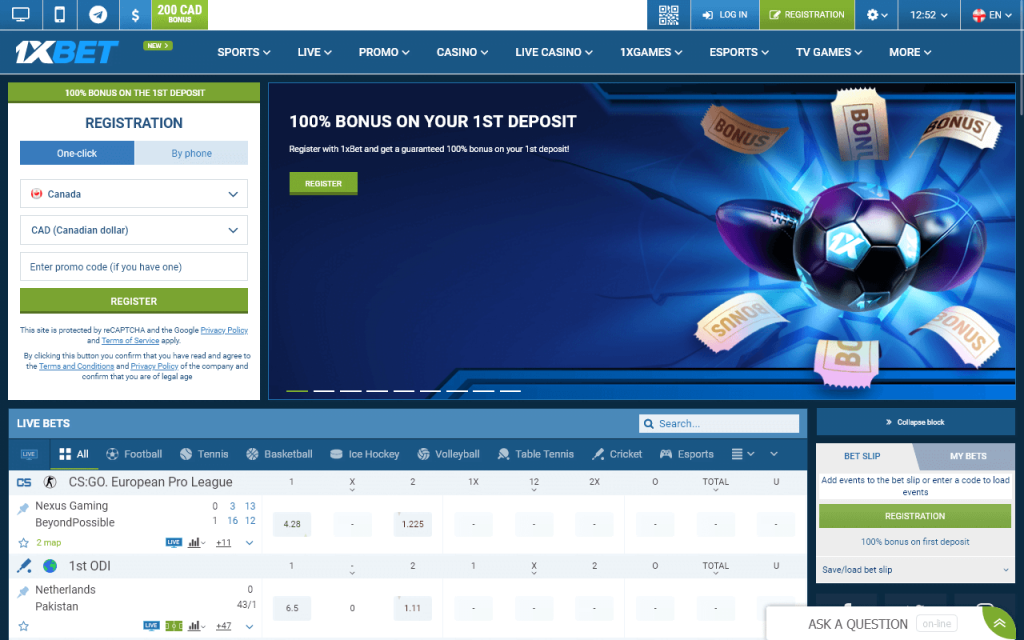 Home Page Review of 1xbet Canada
