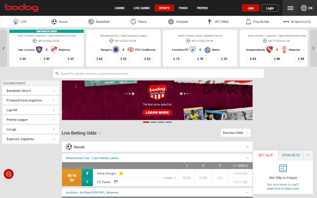 Sportsbook Page Review of Bodog Canada