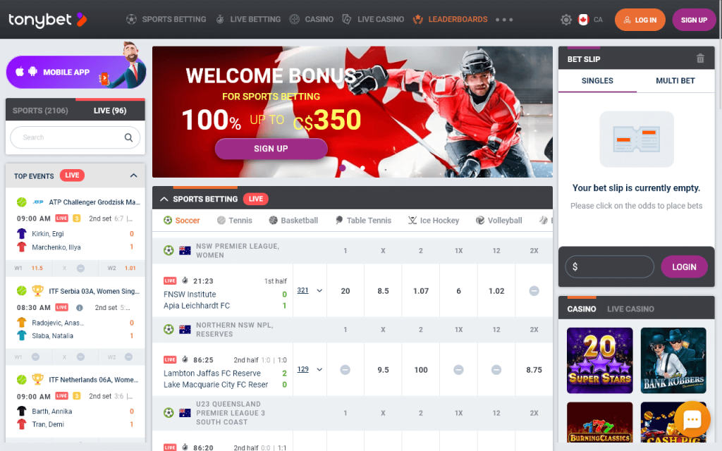 Home Page Review of TonyBet Canada