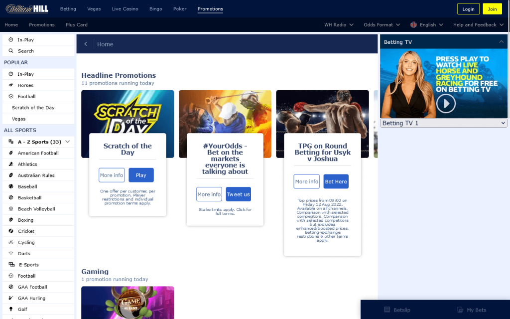 Promotions Page Review of William Hill
